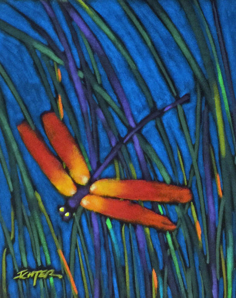 "Moonlight Dragonfly Dance" pastel on suede 14x15.5