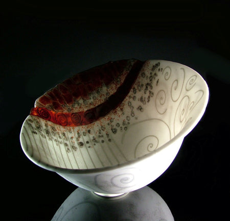 "Large Deep Red Moon Bowl" 16 x 4 1/2 x 16