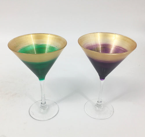 Emerald/gold & amethyst/gold martini pair