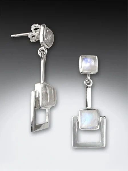 cut-out square moonstone earrings