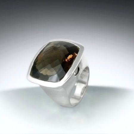 Silver Square Ring with Oval Labradorite