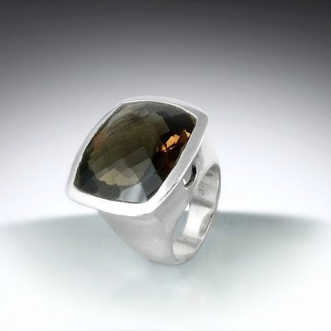 Faceted Square Smoky Topaz Ring
