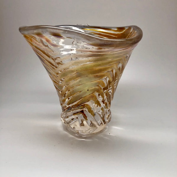 "Golden Wheat Ripple Vase" 7x7x7.5