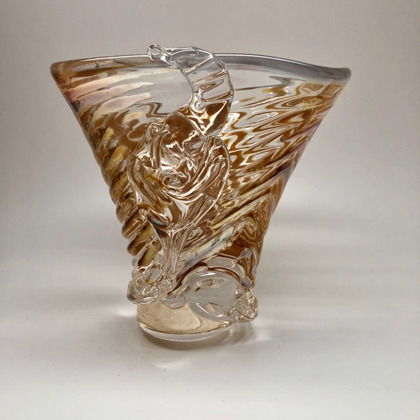 "Golden Wheat Ripple Vase" 7x7x7.5