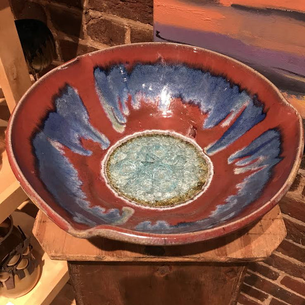 "Ruby and Blue Folded Bowl"